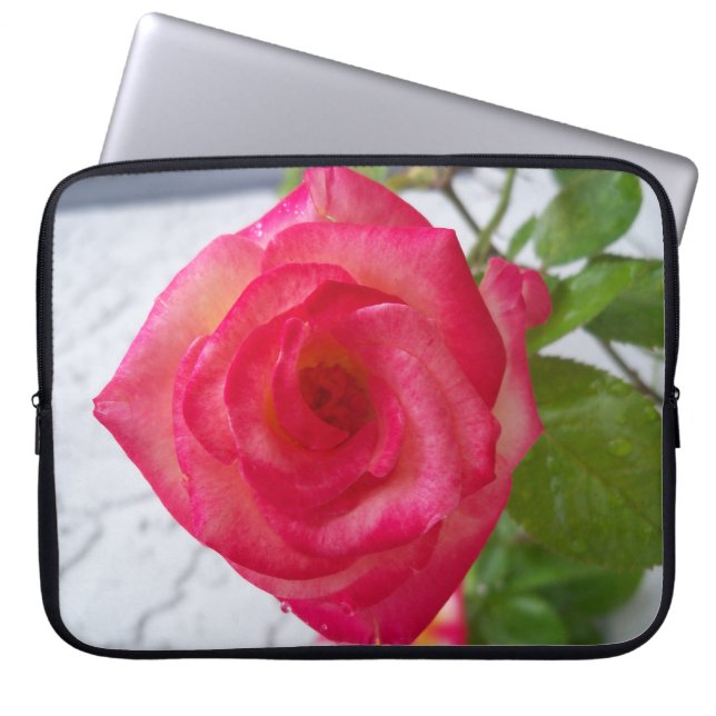 Neopreen computer sleeve met roze roze roze roos (Voorkant)