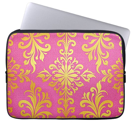 Neopreen Gold Glitter Pink Laptop Hoesje Laptop Sleeve (Voorkant)