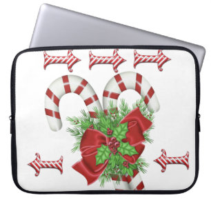Neopreen Kerst Laptop Hoes 15 inch, Candycane