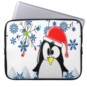 Neopreen Kerst Laptop Hoes 15 inch, Pinguïn
