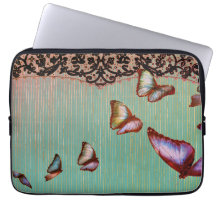 NEOPREEN LAPTOP HOES STREEPEN GROEN VLINDERS
