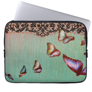 NEOPREEN LAPTOP HOES STREEPEN GROEN VLINDERS
