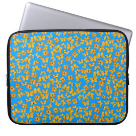 Neopreen laptophoes, gouden vlinders op blauw laptop sleeve