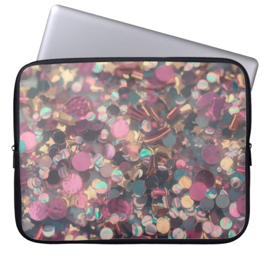 Neopreen Roze Confetti Gouden Glitter Laptop Hoesj Laptop Sleeve (Voorkant)