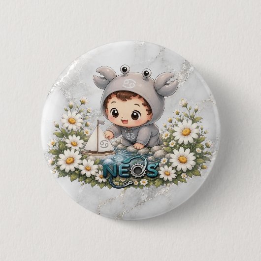 Neos Kawaii Zodiac Kreeft Ronde Button 5,7 Cm (Voorkant)