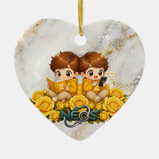 Neos Kawaii Zodiac Tweelingen Keramisch Ornament (Voorkant)