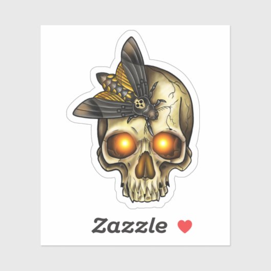 Neotraditional Skull Butterfly Sticker (Vel)