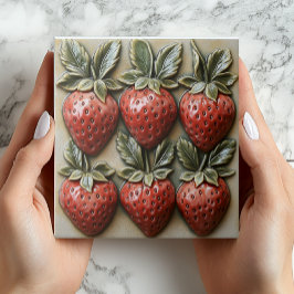 Nep 3D-aardbeien Vintage keramische tegelprint Tegeltje
