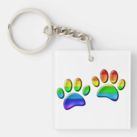 Nep 3D Regenboog Hondenpootafdrukken Sleutelhanger (voorkant)