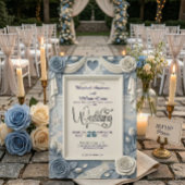 Nep 3D reliëf stoffig blauwe bloemen bruiloft Kaart