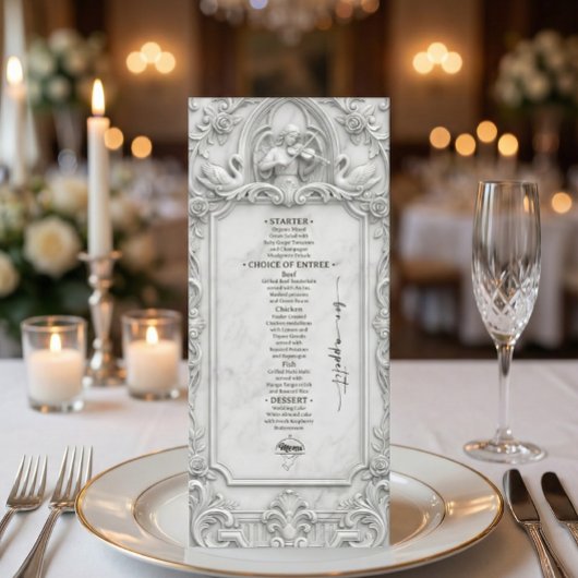 Nep 3D Witte Marmeren Reliëf Engel Zwanen Plat Men Menu