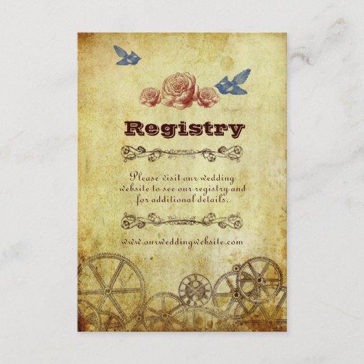 Nep Antiek Gouden Victoriaanse Steampunk Bruiloft Informatiekaartje (Voorkant)