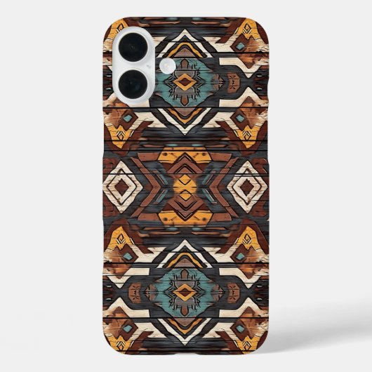 Nep Azteekse houtnerf iPhone zestien Plus Hoesje (Achterkant)