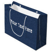 Nep blauw denim stof cadeautas met gepersonaliseer (Voorkant Gekanteld)