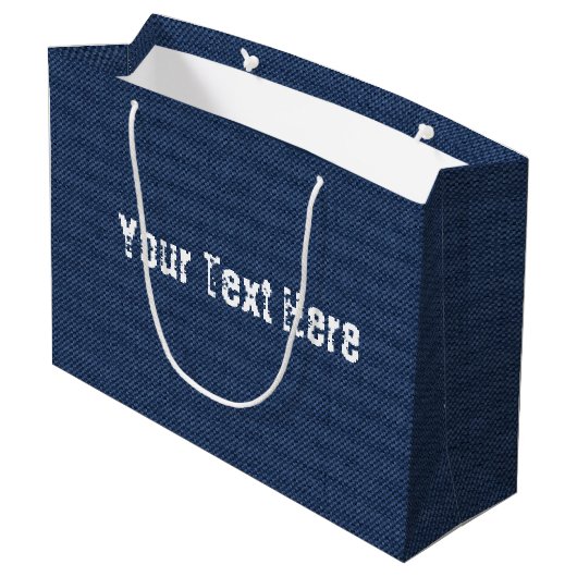Nep blauw denim stof cadeautas met gepersonaliseer (Achterkant Gekanteld)