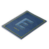 Nep Blauwe Denim 3D Geplooide Letter E Monogram Na Notitieboek (Linkerzijde)