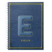Nep Blauwe Denim 3D Geplooide Letter E Monogram Na Notitieboek (Voorkant)