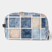 Nep Blauwe Denim & Crème Vierkanten Toilettasje (Voorkant)