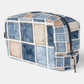 Nep Blauwe Denim & Crème Vierkanten Toilettasje (Rechterhoek)