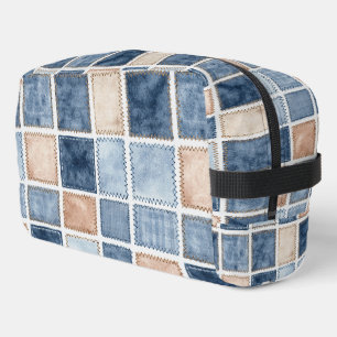 Nep Blauwe Denim & Crème Vierkanten Toilettasje