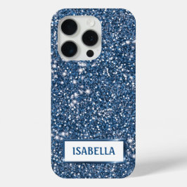 Nep Blauwe Glitter Textuur Uiterlijk Met Aangepast iPhone 15 Pro Case
