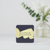 Nep Blauwe Leer / Goud Geborsteld Vierkante Visitekaartje (Staand voorkant)