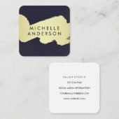 Nep Blauwe Leer / Goud Geborsteld Vierkante Visitekaartje (Voorkant / Achterkant)