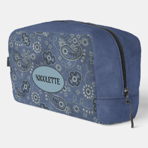 Nep Blauwe Suède en Western Blauwe Paisley   Toilettasje