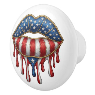 Nep Borduurwerk Gouden Patriottische Lippen Keramische Knop