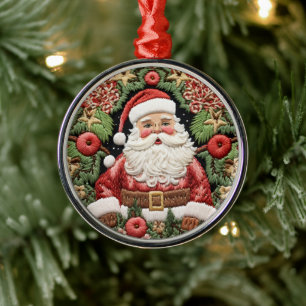 Nep Borduurwerk Kerstman Kerstmis Metalen Ornament