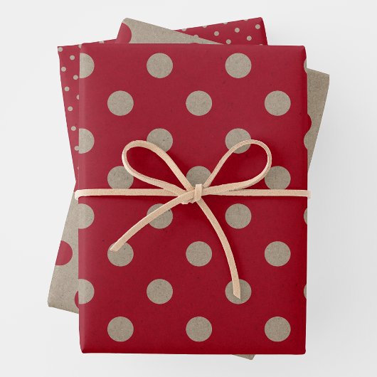 Nep bruin en rood kraftpapier met polka stippen inpakpapier vel