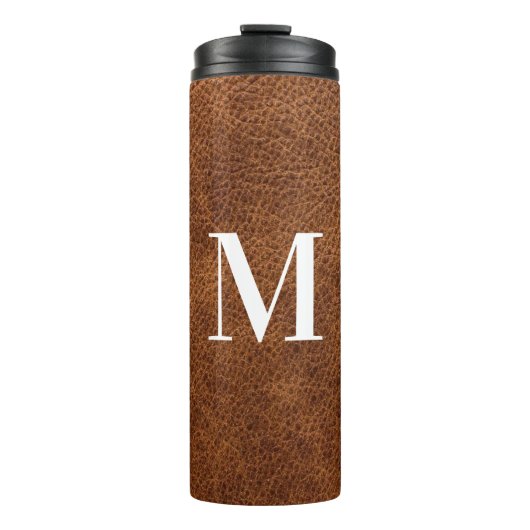 Nep bruin leer modern monogram thermosbeker (Voorkant)