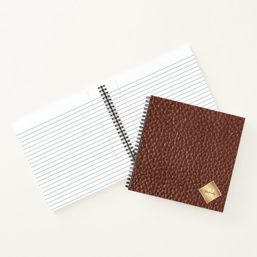 Nep bruin leer textuur gepersonaliseerde monogram  notitieboek (Binnen)