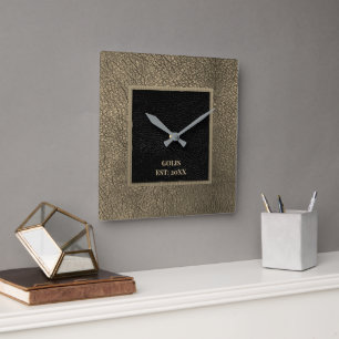 Nep bruin zwart leren wandklok