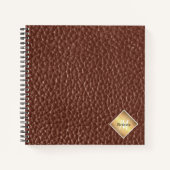 Nep bruine leren textuur gepersonaliseerd monogram notitieboek (Voorkant)