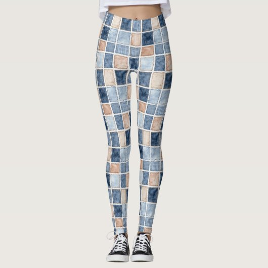 Nep Crème Denim Blauwe Broek Leggings (Voorkant)