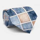Nep Crème Denim Blauwe Broek Stropdas (Opgerold)