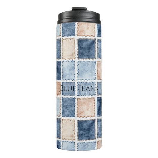 Nep Crème Denim Blauwe Broek Thermosbeker (Voorkant)