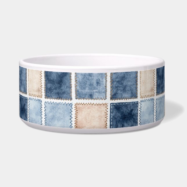 Nep Crème Denim Blauwe Broek Voerbakje (Voorkant)
