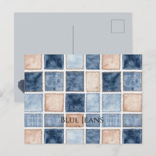 Nep Crème Denim Blauwe Broekstof Briefkaart (Voorkant / Achterkant)
