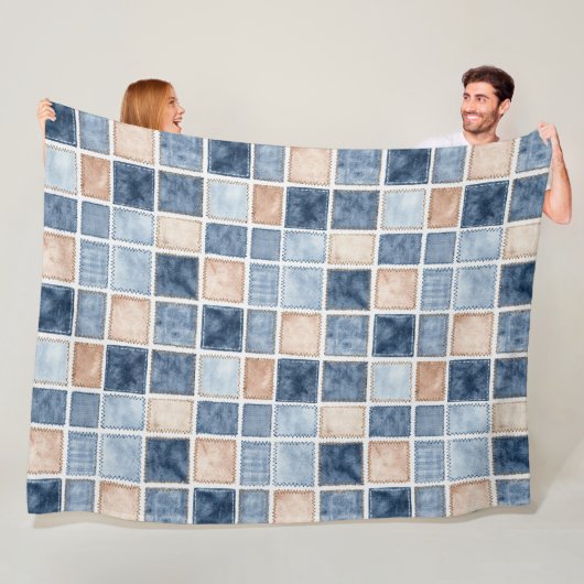 Nep Crème Denim Blauwe Broekstof Fleece Deken (In situ)