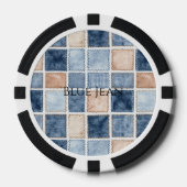 Nep Crème Denim Blauwe Jean Glitters Poker Chips (Voorkant)
