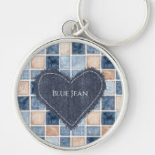 Nep Crème Denim Blauwe Jean Hart Sleutelhanger (Voorkant)