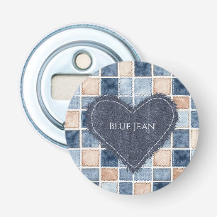 Nep Crème Denim Blauwe Spijkerhart Button Flesopener