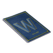 Nep Denim Gele Gestikte Monogram Letter W Notitieboek (Rechterzijde)