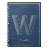 Nep Denim Gele Gestikte Monogram Letter W Notitieboek (Voorkant)