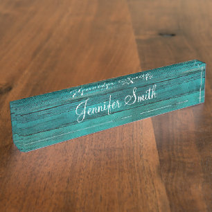 Nep donker turquoise hout naambordje