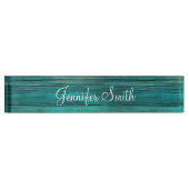 Nep donker turquoise hout naambordje (Voorkant)