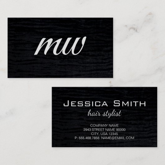 Nep fluweel zwart met monogram visitekaartje (Voorkant / Achterkant)