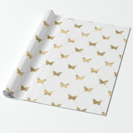 Nep Folie Gouden Lattice Vlinder Patroon Cadeaupapier